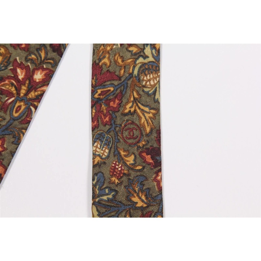 Chanel Paris Green/Burgundy/Blue Floral Fall Colors Silk-Wool Necktie Tie - Picture 7 of 7